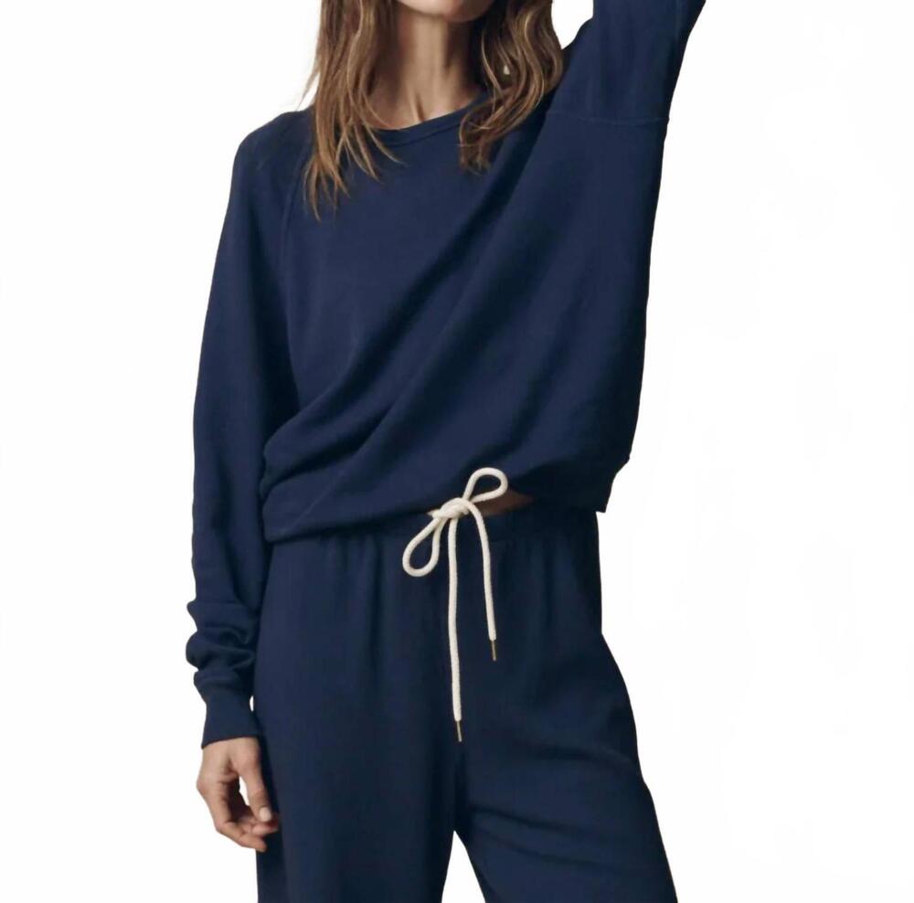 NEW THE GREAT. college crew neck long sleeve sweatshirt in true navy